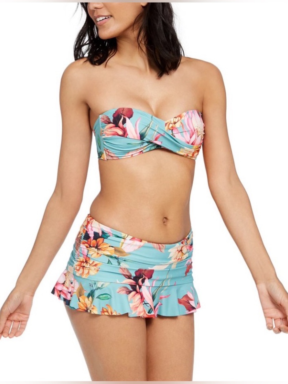 La Blanca garden bandeau bikini top and ruffle swim skirt